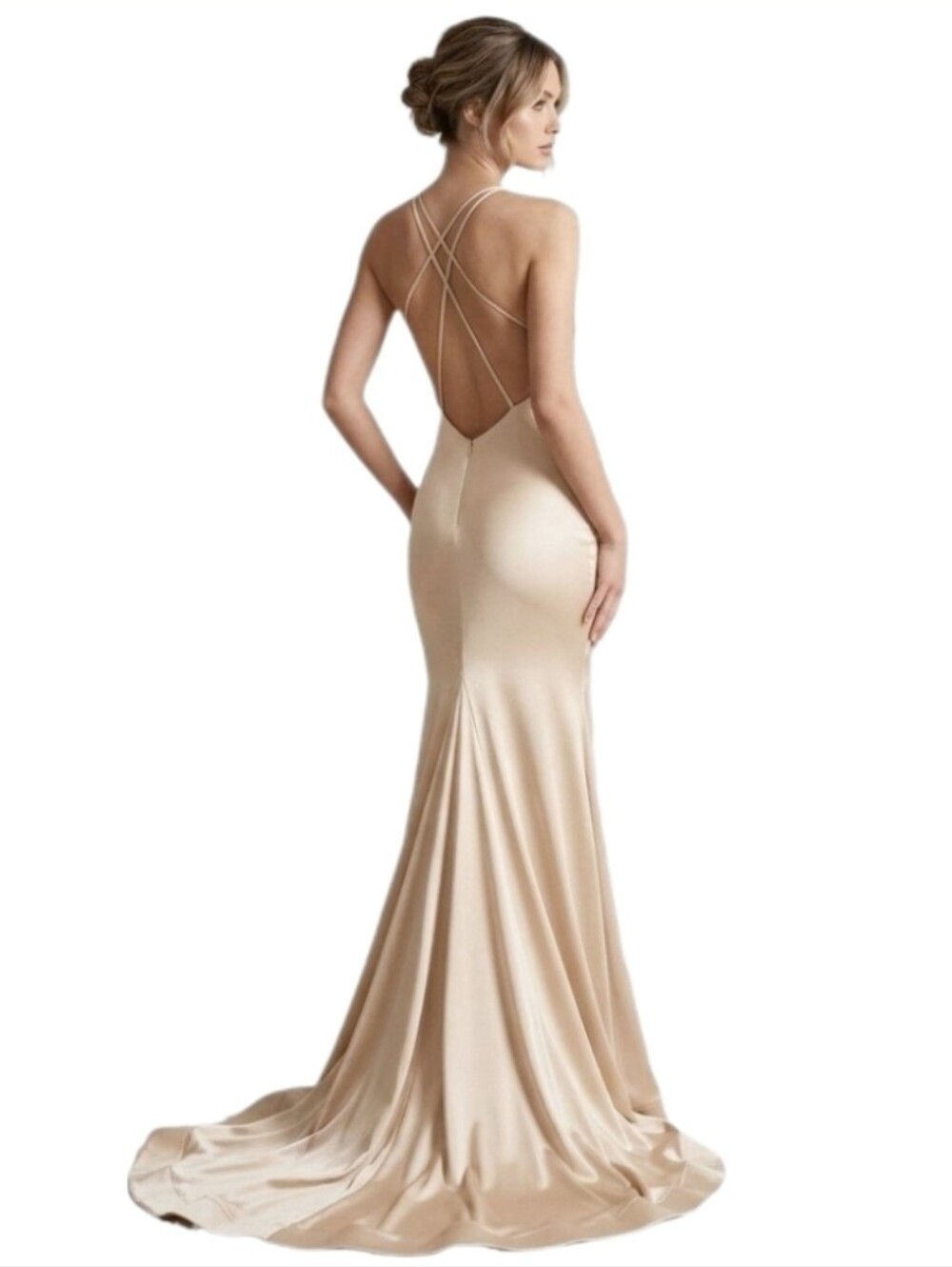 iNtrigue By Blush Dress Satin Jersey Fabric Strappy Back Champagne Size 0